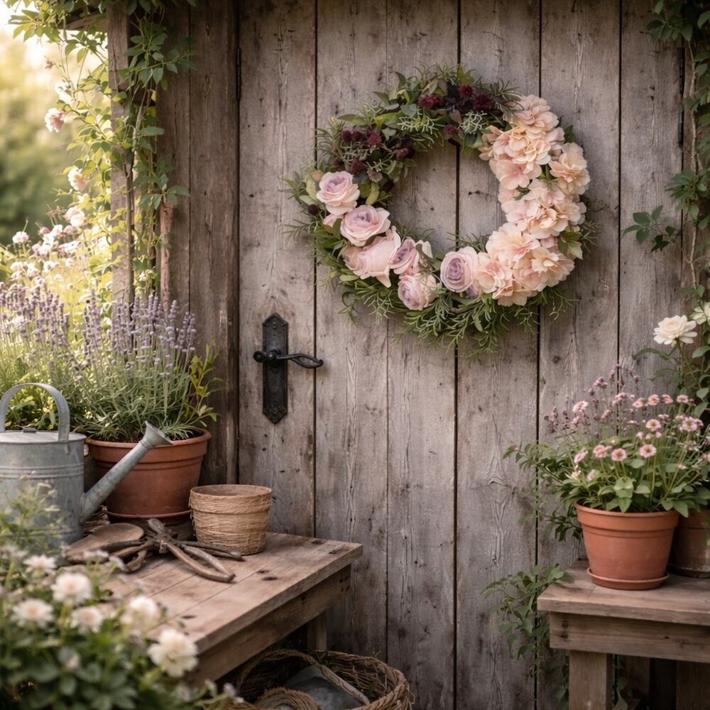 New With Tags Mauve + Blush Pink Rose Hydrangea Eucalyptus Wreath
